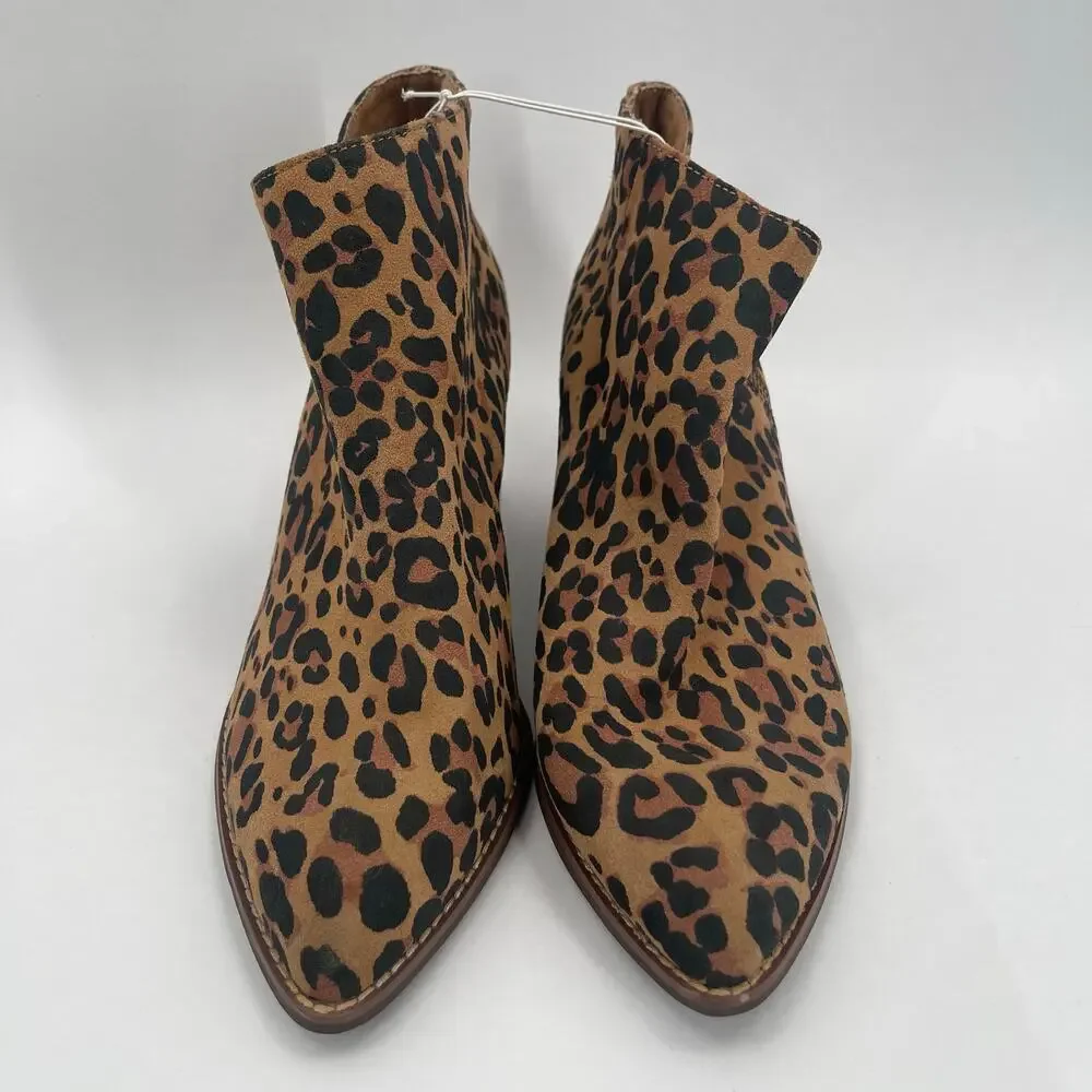 SEYCHELLES Boots Size 8.5 Booties Animal Print Zipper Chunky Block Heel Leather
